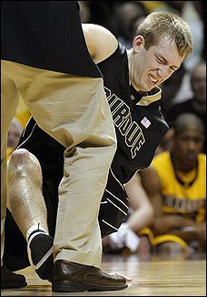 The picture that stopped West Lafayette.  Hummel lying on the floor, injured.