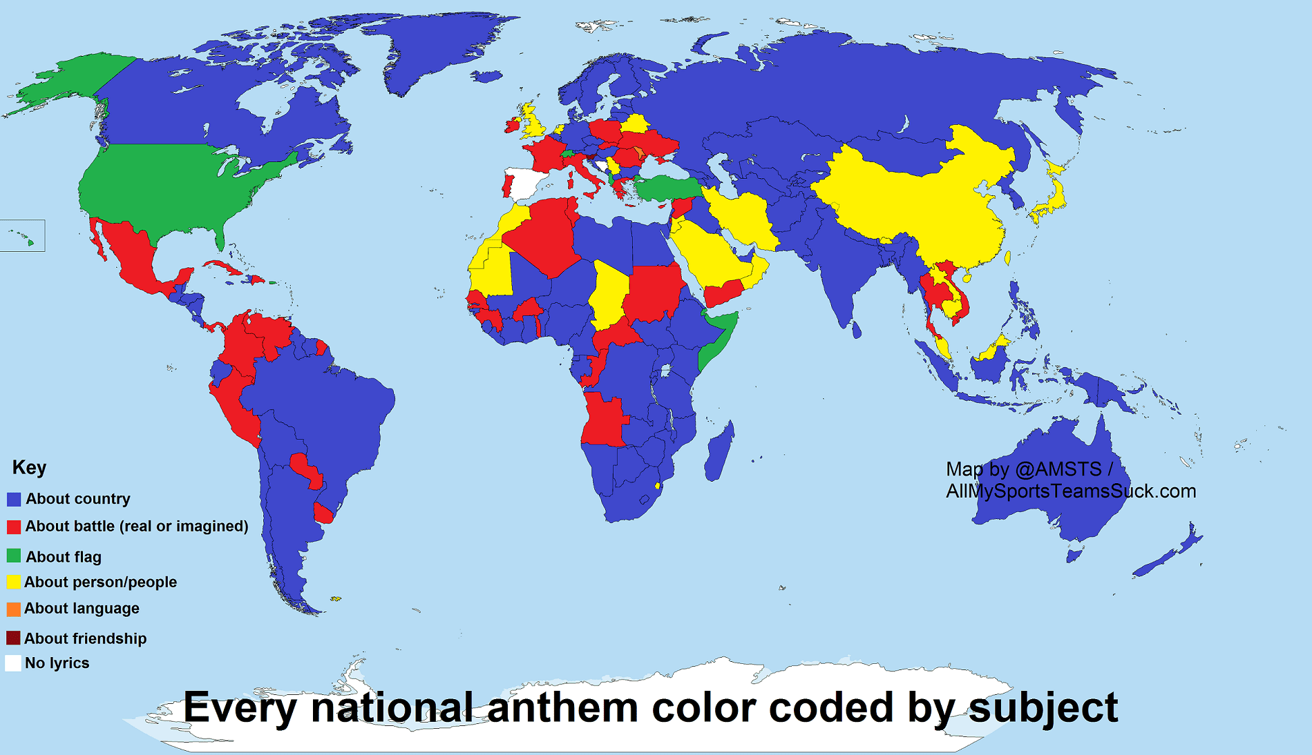 Not Sports: A Color Coded Map of Every National Anthem’s Subject